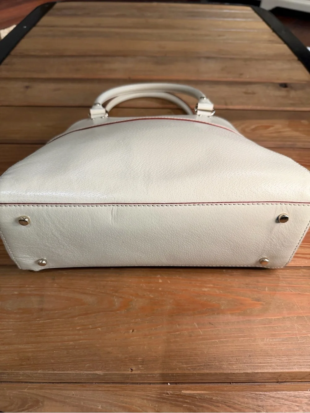 Kate Spade New York Pebbled Leather Purse Cream Top Handle Front Zip Pocket Bag